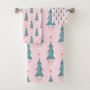 Conjunto De Toalhas Padrão de Natal da Árvore de Natais vintages Rosa