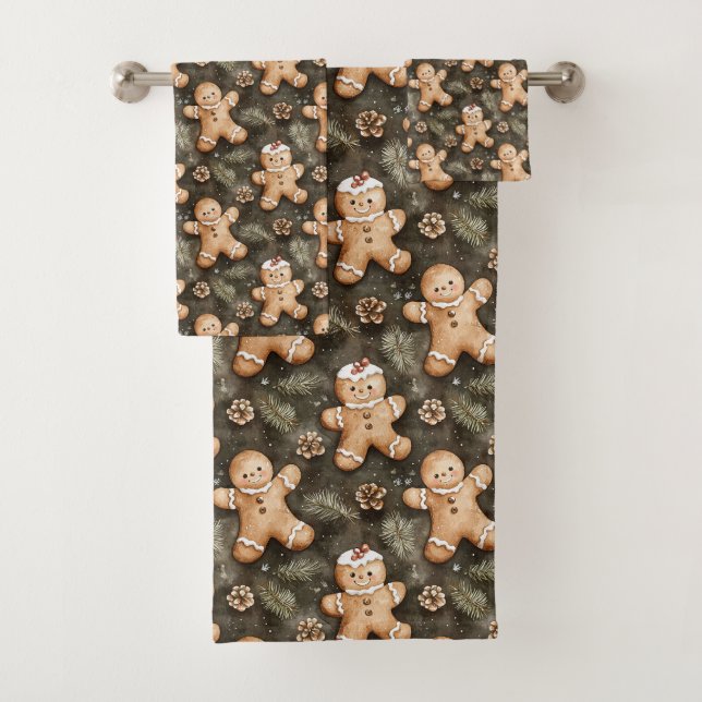 Conjunto De Toalhas Padrão de Natal de Pão de Mel e Pinhas (Insitu)