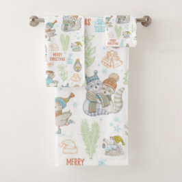 Conjunto De Toalhas Padrão De Natal Do Urso E Amigos