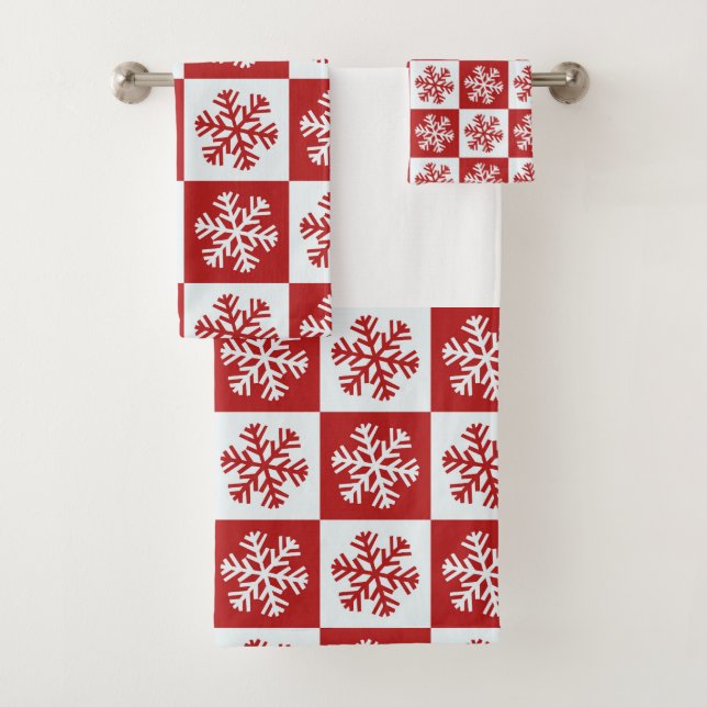 Conjunto De Toalhas Padrão de Natal Festivo Red e White Snowflake (Insitu)