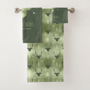 Conjunto De Toalhas Padrão de Natal Flechas de Chifre de Veado Verde I