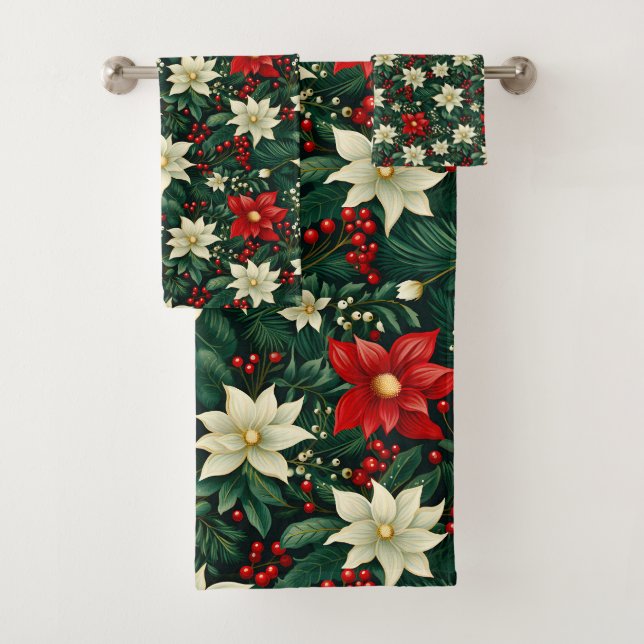 Conjunto De Toalhas Padrão de Natal Floral (Insitu)