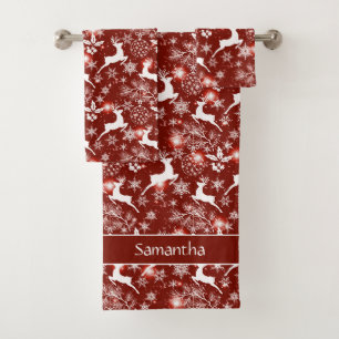 Conjunto De Toalhas Padrão de Natal vermelho e branco com renas
