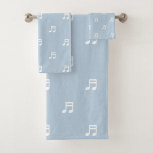 Conjunto De Toalhas Padrão de Notas Musicais Brancas no Azul Claro