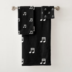 Conjunto De Toalhas Padrão de Notas Musicais Brancas no Preto