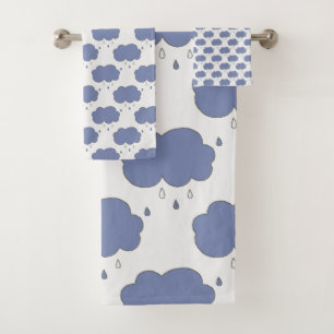 Conjunto De Toalhas Padrão de nuvens de chuva azul divertida