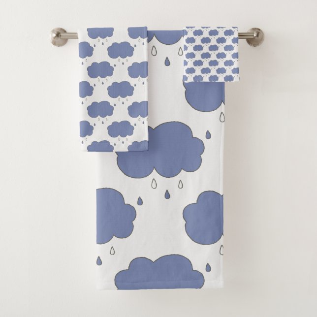 Conjunto De Toalhas Padrão de nuvens de chuva azul divertida (Insitu)