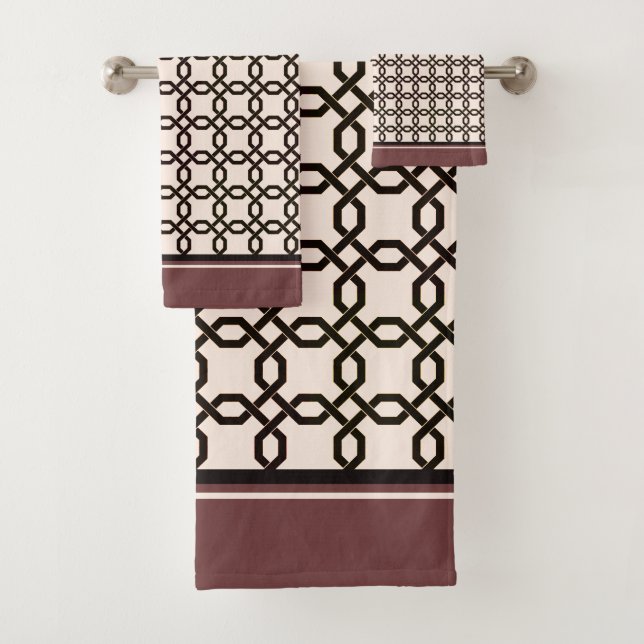 Conjunto De Toalhas Padrão de Octogo Castanho Escuro e Creme (Insitu)