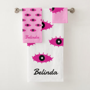 Conjunto De Toalhas Padrão de Olhos de Mau BOHO com Nome Fuchsia Rosa