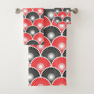 Conjunto De Toalhas Padrão de onda de semicírculo vermelho e preto