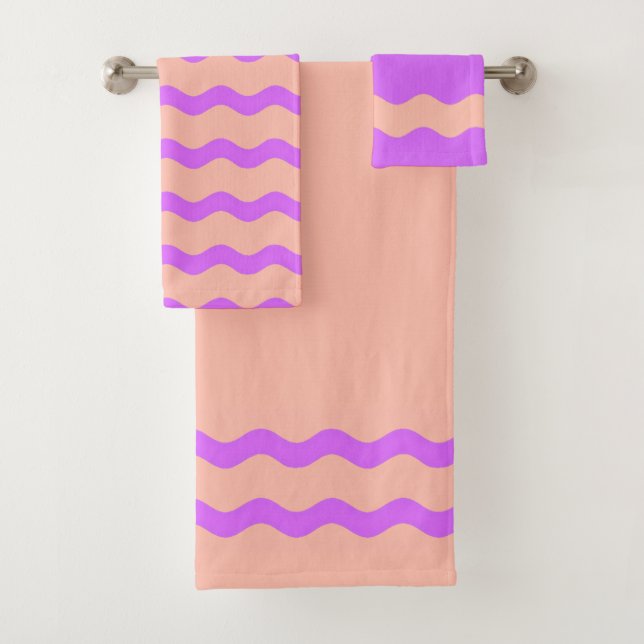 Conjunto De Toalhas Padrão de ondas abstratas rosa e roxo (Insitu)