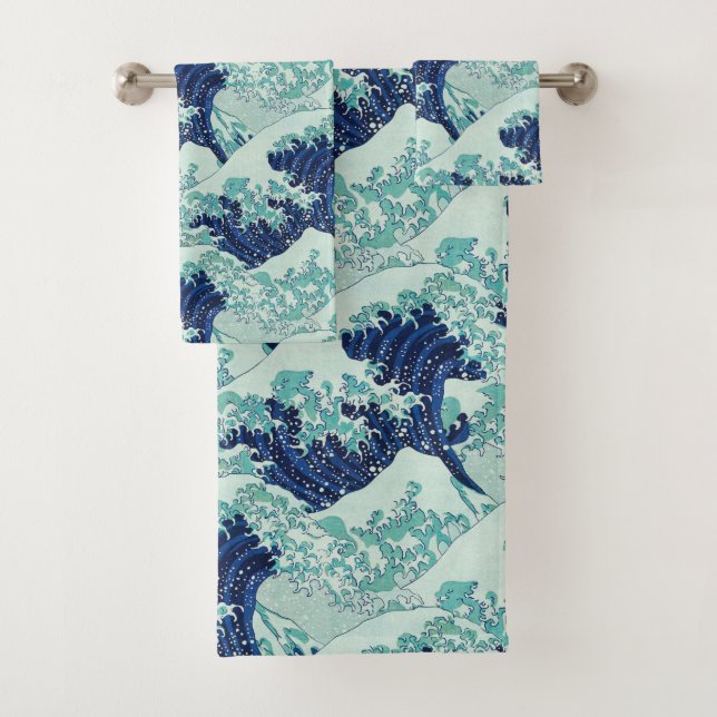 Conjunto De Toalhas Padrão de Ondas Azuis Hokusai (Insitu)