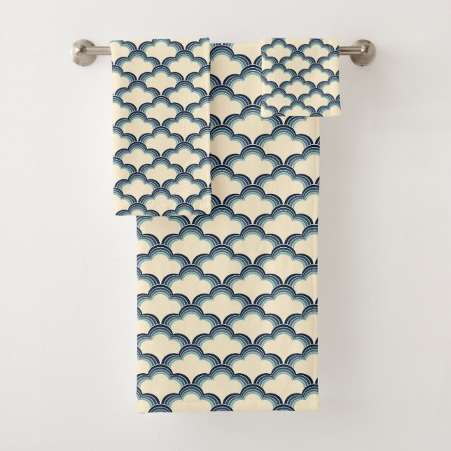 Conjunto De Toalhas Padrão de ondas de estilo reverso azul (Insitu)
