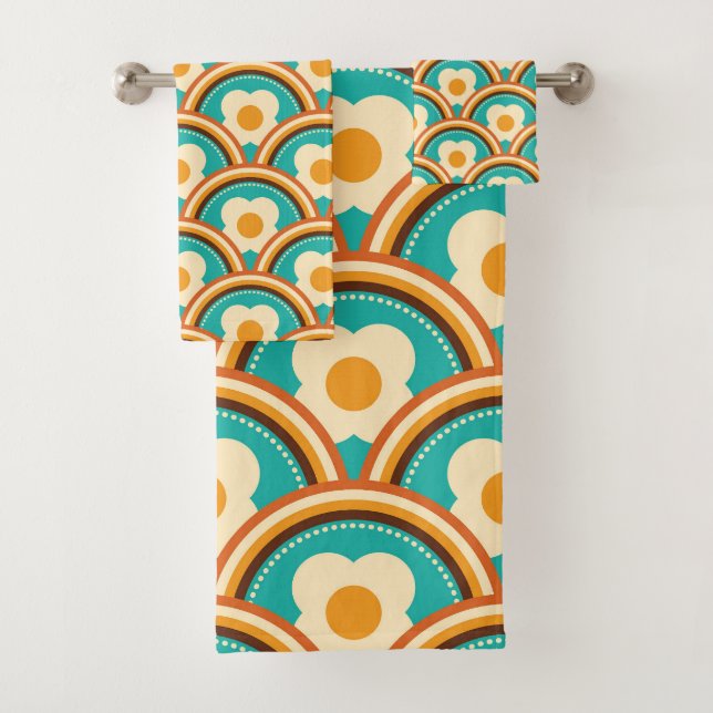 Conjunto De Toalhas Padrão de Ondas e Flores do Arco-Íris Retroativo (Insitu)