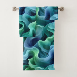 Conjunto De Toalhas Padrão de Ondas Gradientes de Abstrato de Brilho O