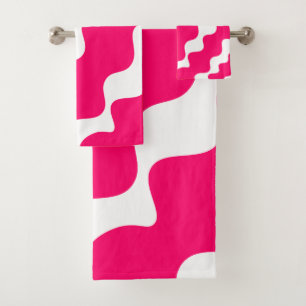 Conjunto De Toalhas Padrão de ondas ofendidas, cor-de-rosa e branca