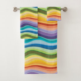 Conjunto De Toalhas Padrão de Ondulações Multicoloridas 2