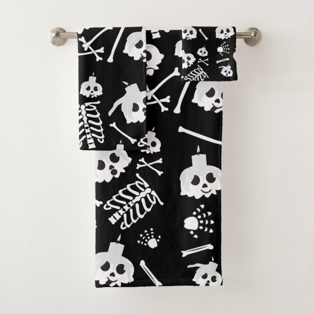 Conjunto De Toalhas Padrão de Ossos do Skeleton do Halloween (Insitu)