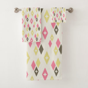 Conjunto De Toalhas Padrão de Ouros Atômicos MCM Rosa, Amarelo, Verde