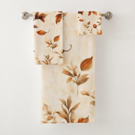 Conjunto De Toalhas Padrão de outono Floral de Forte Laranja Amber Vin