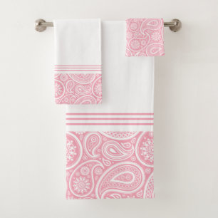 Conjunto De Toalhas Padrão de Paisley Branco Rosa Elegante