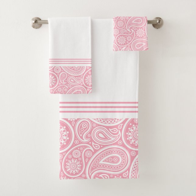 Conjunto De Toalhas Padrão de Paisley Branco Rosa Elegante (Insitu)