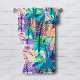 Conjunto De Toalhas Padrão de Palmas Tropicais Moderno Brilhante