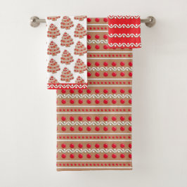 Conjunto De Toalhas Padrão de Pão de Gengibre Vermelho Castanho