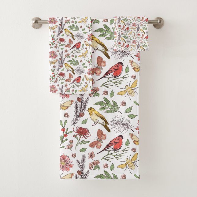 Conjunto De Toalhas Padrão de Pássaros e Flores (Insitu)