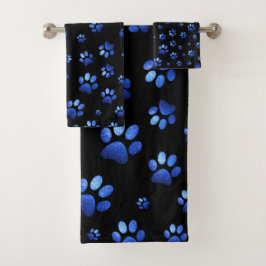 Conjunto De Toalhas Padrão de pata de cão brilhante azul