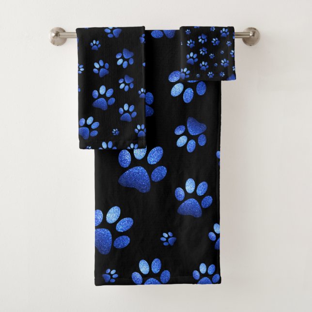 Conjunto De Toalhas Padrão de pata de cão brilhante azul (Insitu)