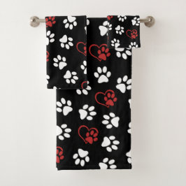 Conjunto De Toalhas Padrão De Patas, Patas Brancas, Patas Vermelhas, C