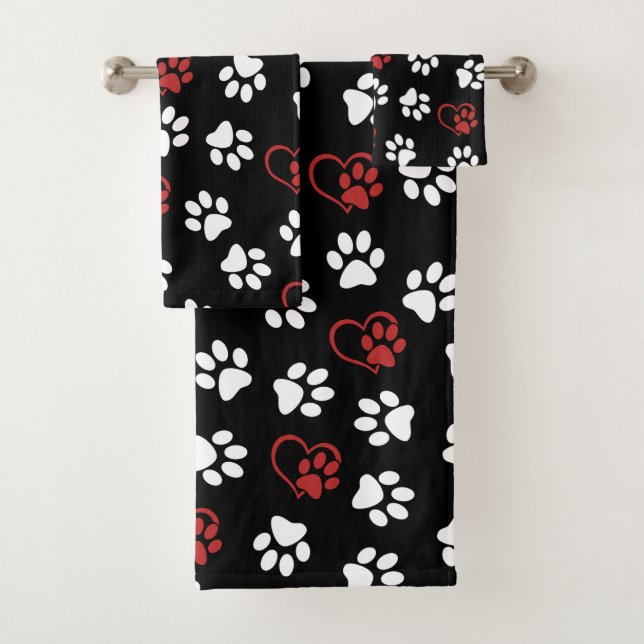 Conjunto De Toalhas Padrão De Patas, Patas Brancas, Patas Vermelhas, C (Insitu)