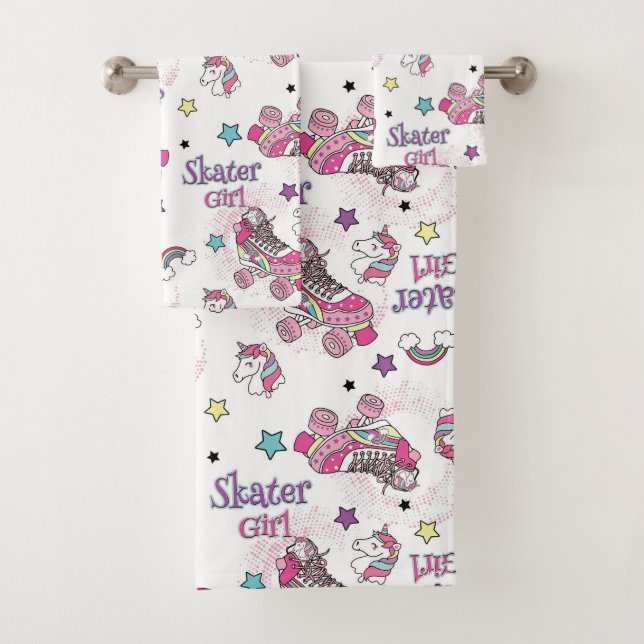 Conjunto De Toalhas Padrão de Patins de Unicórnio Menina Skater Fofa (Insitu)