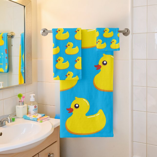 Conjunto De Toalhas padrão de pato de borracha amarelo  (Criador carregado)