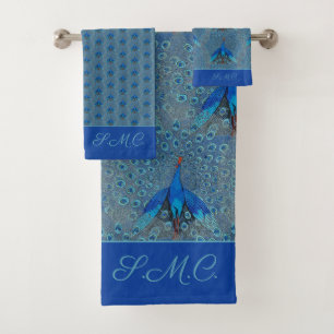 Conjunto De Toalhas Padrão de Pavão Azul-Teal Azul-Turquoise Luxe Mono
