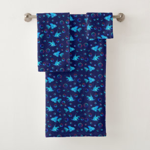 Conjunto De Toalhas padrão de peixe azul