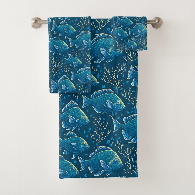 Conjunto De Toalhas Padrão de Peixe Azul (Insitu)