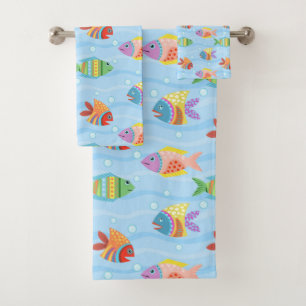 Conjunto De Toalhas Padrão de Peixe Náutico Divertido