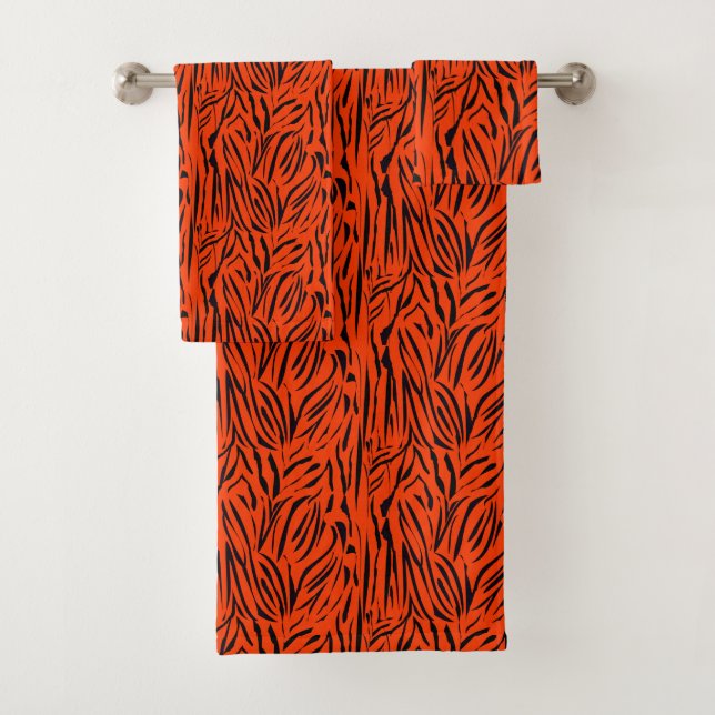 Conjunto De Toalhas Padrão de pele animal Abstrato moderno Laranja (Insitu)