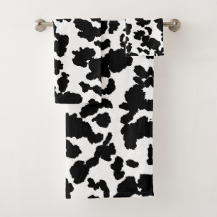 Conjunto De Toalhas Padrão de Pele de Vaca Preta e Branca
