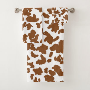 Conjunto De Toalhas Padrão de Pelo de Couro de Vaca Marrom e Branco