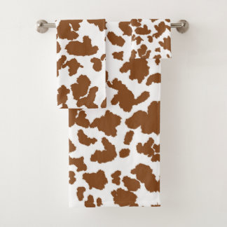Conjunto De Toalhas Padrão de Pelo de Couro de Vaca Marrom e Branco 