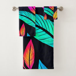 Conjunto De Toalhas Padrão de Pena Neon Arte Vibrante