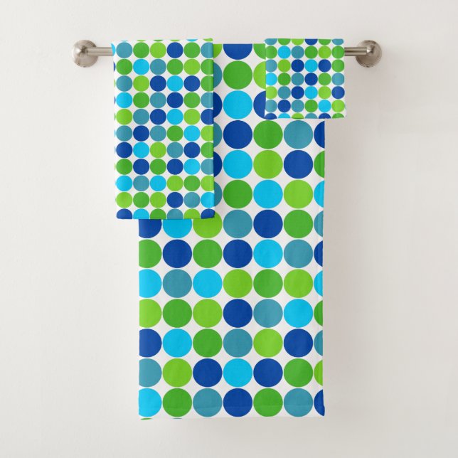 Conjunto De Toalhas Padrão de Polka-Ponto Verde Azul Moderno (Insitu)