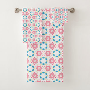 Conjunto De Toalhas Padrão de pontos azuis da flor rosa estrelada