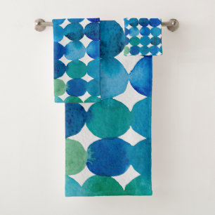 Conjunto De Toalhas Padrão de pontos - azul e verde