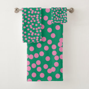 Conjunto De Toalhas Padrão de pontos e pontos cor-de-rosa e verde
