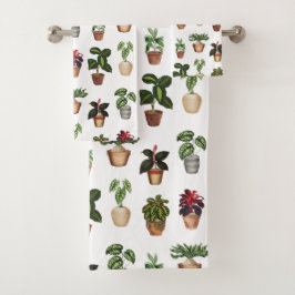 Conjunto De Toalhas Padrão de Potes Terracotta de Plantas Potentes de