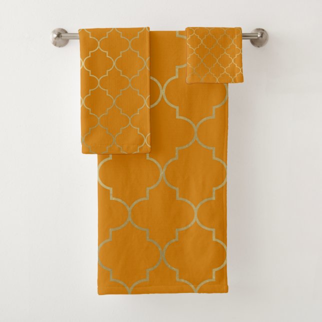 Conjunto De Toalhas Padrão de Quatrefoil Amarelo e Dourado Turmérico (Insitu)
